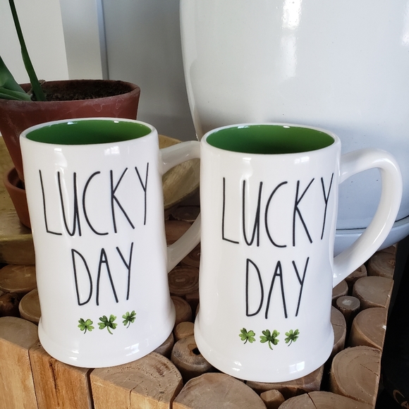 Rae Dunn Lucky Day Beer Stein Pair - Picture 1 of 4